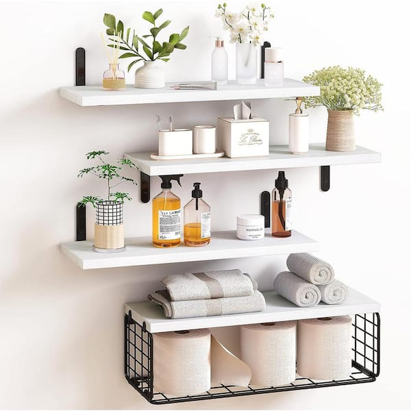 Cubilan 15.7 in. W x 5.9 in. D x 0.6 in. H White Decorative Wall Shelf, 4 + 1 Tier Floating Shelves