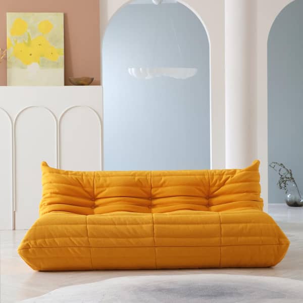 Yellow Velvet 3-Seater Floor Lazy Reclining Sofa Lounge Chair