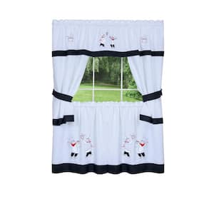 Gourmet Black Polyester Light Filtering Rod Pocket Embellished Cottage Curtain Set 58 in. W x 24 in. L
