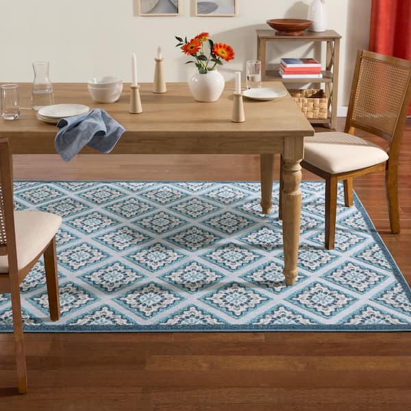 Brooks Retro Blue/Multicolor 3 ft. x 5 ft. Geometric Indoor/Outdoor Patio Area Rug