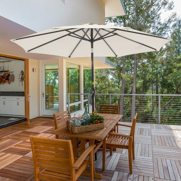 Sonkuki 9 ft. Patio Market Crank and Tilt Umbrellas, Table Umbrellas,UV-Resistant Canopy in Beige