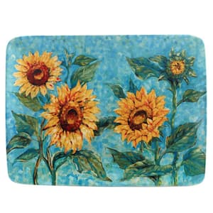 Golden Sunflowers 3.5 in. Gold Earthenware Rectanglular Platter