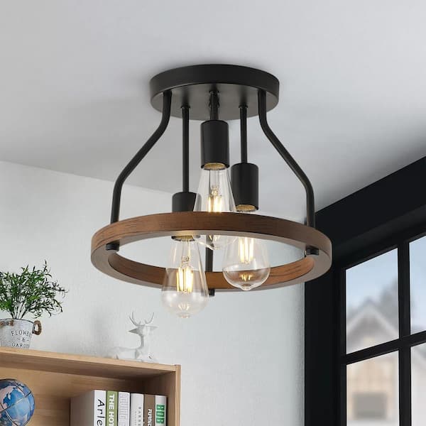 aiwen 12.59 in. 3-Light Black Semi-Flush Mount Ceiling Light