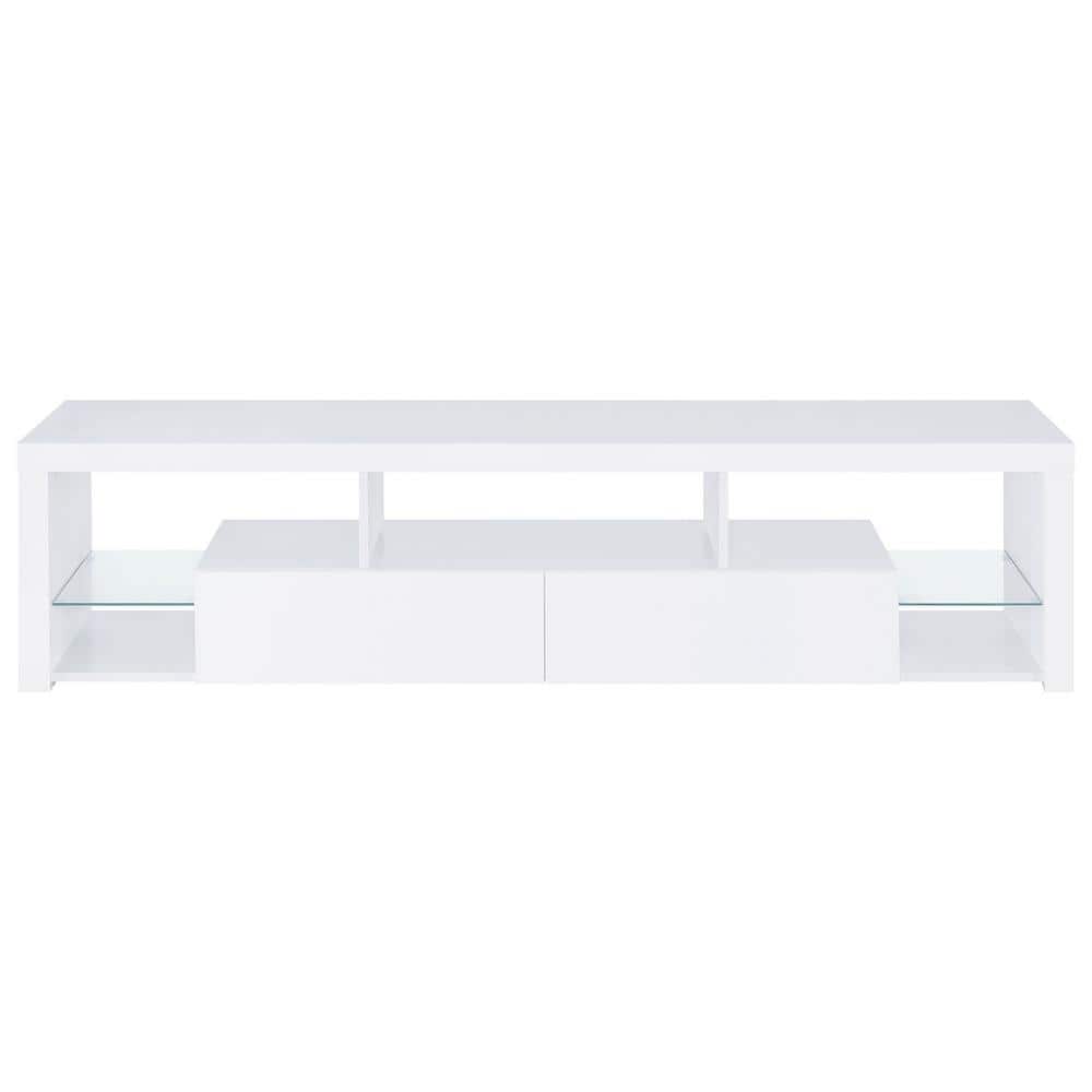 Jude White High Gloss TV Stand with Glass Shelves and Cabinet