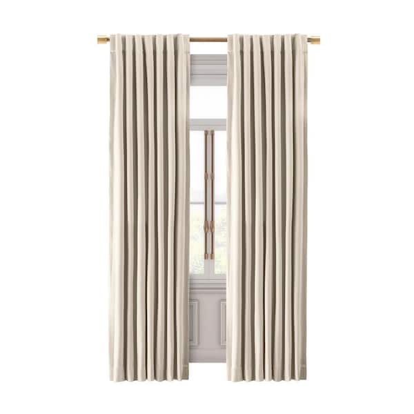 Premium Velvet Bone Solid 50 in. W x 84 in. L Rod Pocket With Back Tab Room Darkening Curtain Panel
