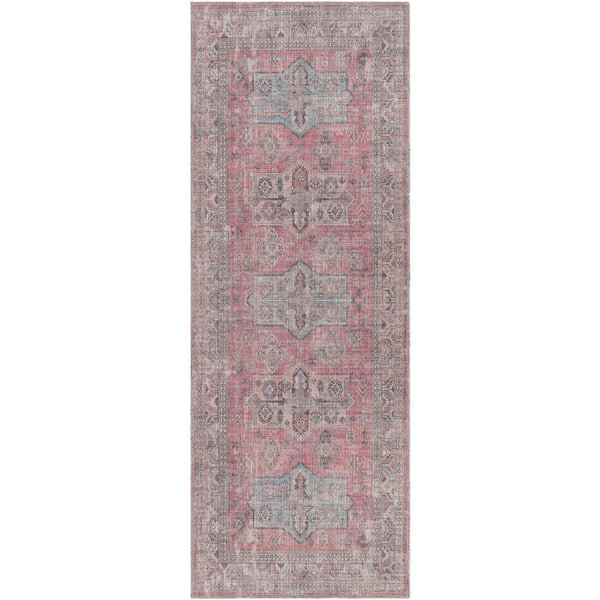 Livabliss Dorval Red/Teal 3 ft. x 7 ft. Indoor Machine-Washable Area Rug