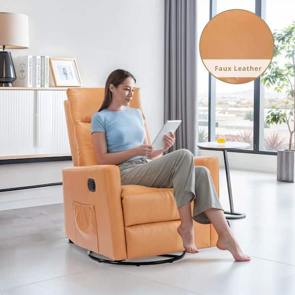 WONDER COMFORT Brown Leather High Back Swivel Recliner Chair