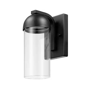 800 Lumens Matte Black Outdoor Hardwired Wall Sconce with Integrated LED Clear Glass Shade