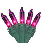 31.25 ft. 150-Count Pinkish Purple Chasing 8 Function Mini Christmas Lights - Green Wire