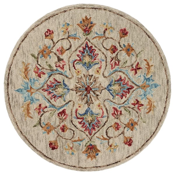 Unbranded Seth Trailing Beige 4 ft. x 4 ft. Floral Oasis Round Area Rug