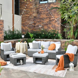 Fortune Dark Gray 5-Piece Wicker Outdoor Patio Conversation Seating Set with Gray Cushions