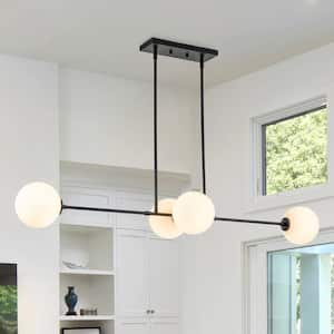 Deerfield 4-Light Black Globe Kitchen Island Linear Chandelier