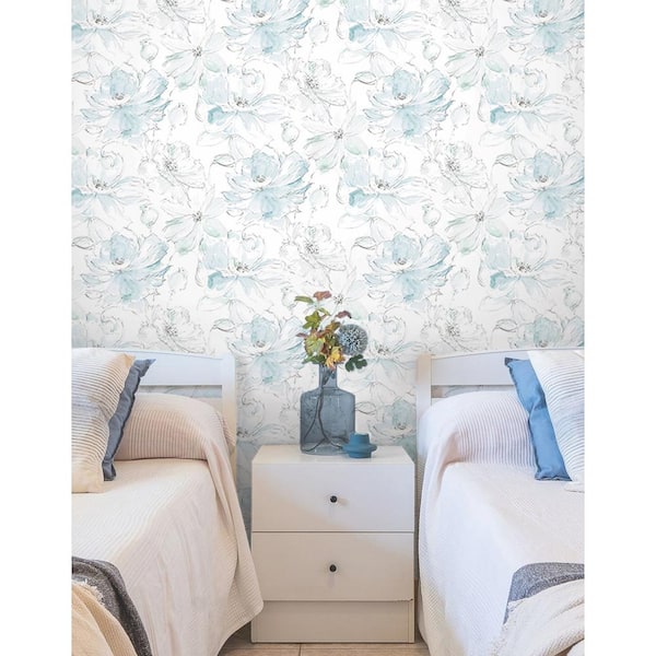 Mineral Green Floral Dreams Matte Non Woven Paper Peel and Stick Wallpaper Roll