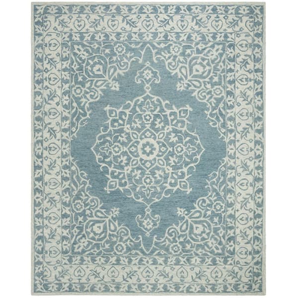 SAFAVIEH Micro-Loop Blue/Light Blue 8 ft. x 10 ft. Border Area Rug