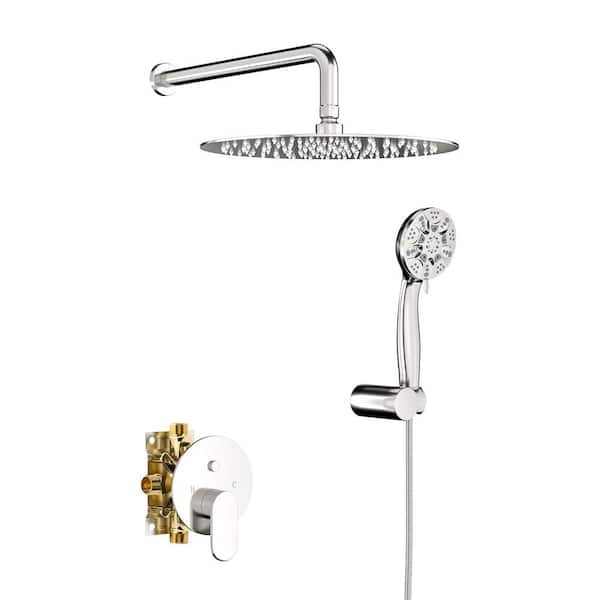 Unbranded Single Handle 1-Spray 10in. Round Shower Faucet 1.8 GPM with Pressure Balance in. Brushed Nickel(Valve Included)