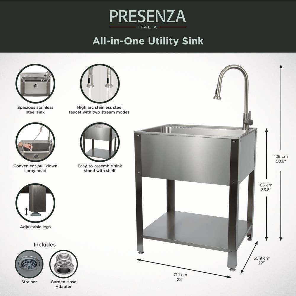 28" Stainless Steel Freestanding Utility Sink with Faucet