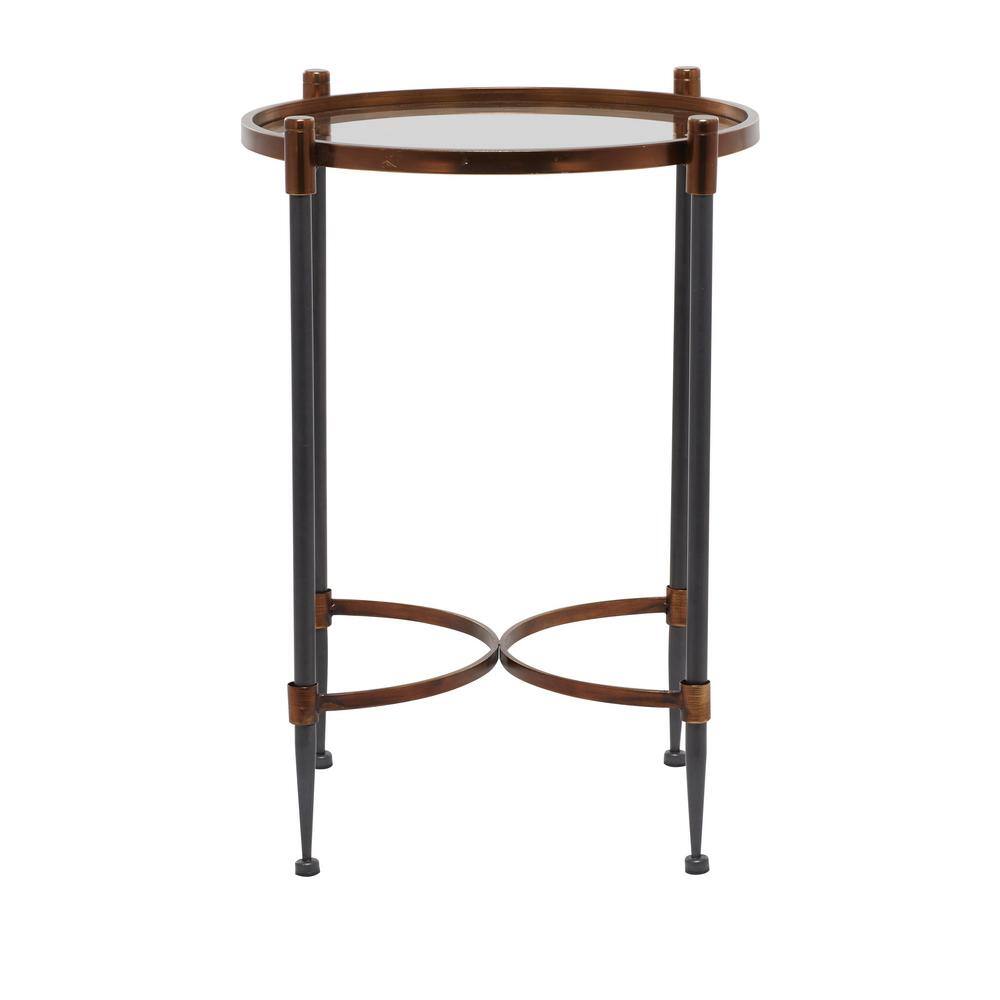 Elegant Black Metal and Glass Round Accent Table