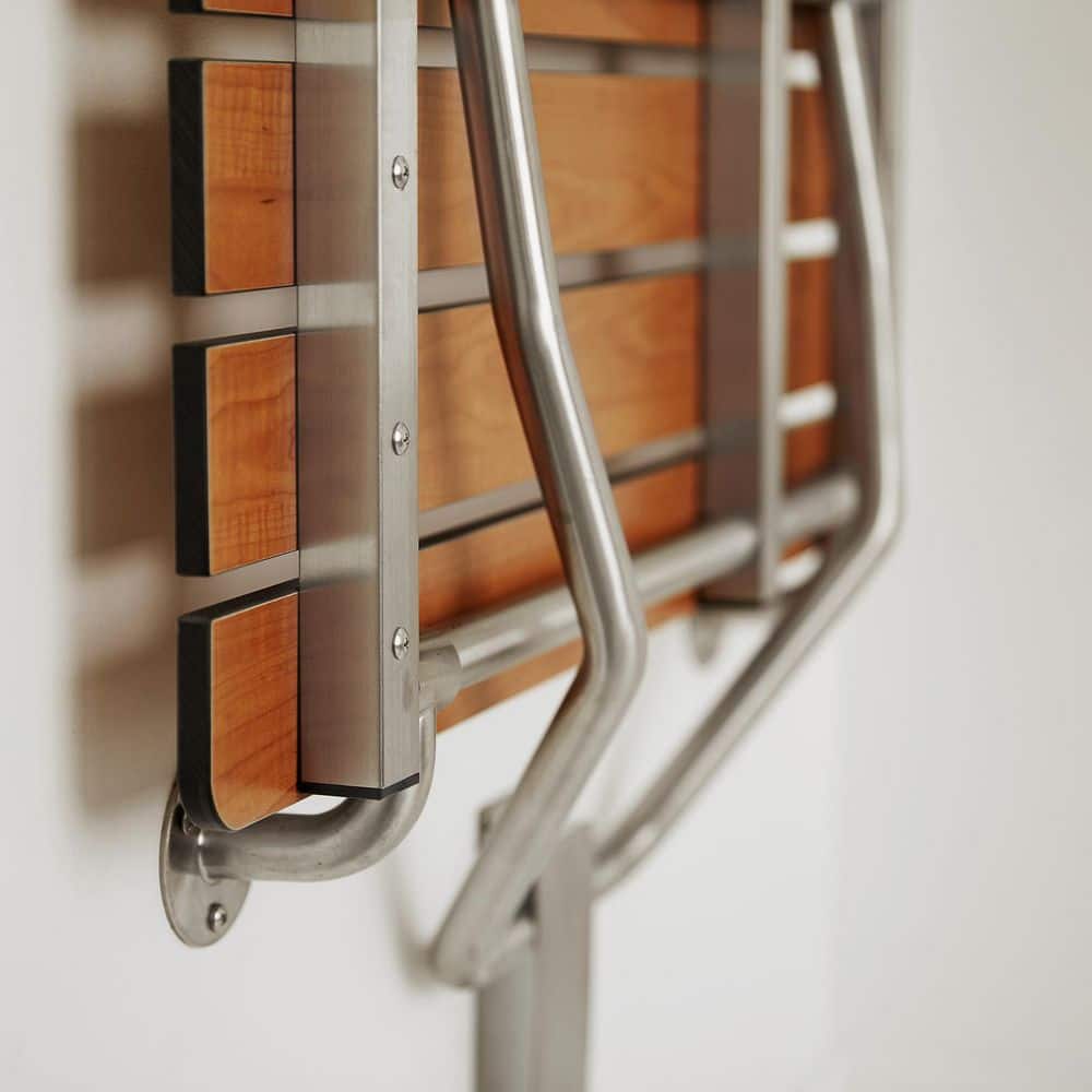 Teak and Stainless Steel Wall-Mounted Folding Shower Bench