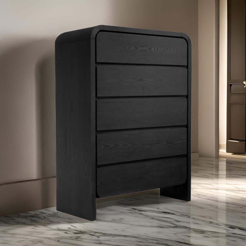 Elora Modern Farmhouse Jet Black Ash Five Drawer Chest