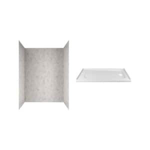 Passage 60 in. x 72 in. 2-Piece Glue-Up Alcove Shower Wall and Base Kit with Right Hand Drain in Platinum Marble