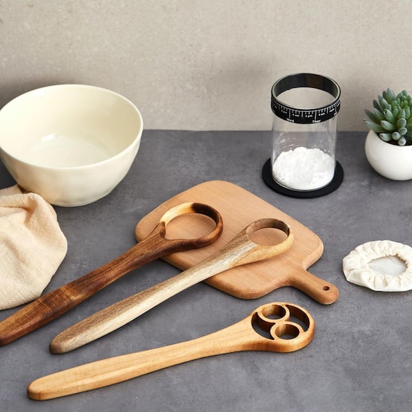 3-Pieces Wooden Danish Dough Whisk Set Traditional Bread Baking Tool for Mixing Sourdough Batter and Flour