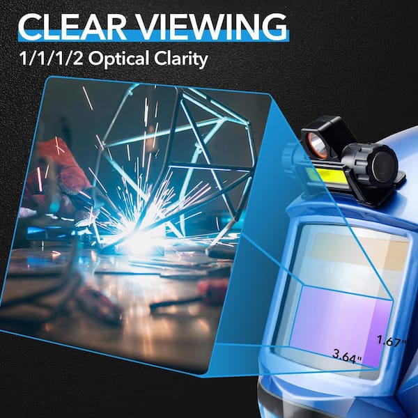 Auto-Darkening Welding Helmet with Light True Color 1/1/1/2 Top Optical Clarity Wide Shade 9-13