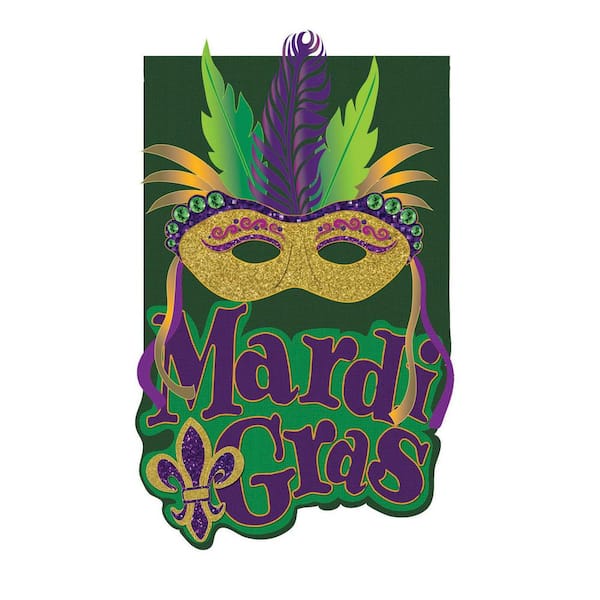 Evergreen Enterprises 2-1/3 ft. x 3-2/3 ft. Mardi Gras Mask House Burlap Flag