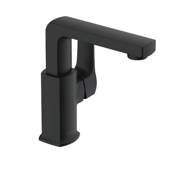 Tribune Single Handle Single Hole Bathroom Faucet with Deckplate and Metal Touch Down Drain Included in Satin Black