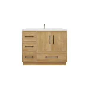 Victoria 42 in. W x 20 in. D x 35 in. H Single Sink Freestanding Bath Vanity in Oak with White Acrylic Top