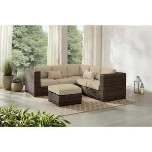 Fernlake Brown Wicker Armless Middle Outdoor Patio Sectional Chair with CushionGuard Putty Tan Cushions (2-Pack)