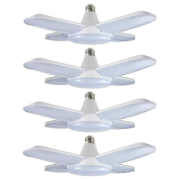 60W LED Garage Lights Trilights Ceiling Adjustable 4 Bulbs 6000LM 6000K Deformable Screw-in Lighting Fixture 4-Pack