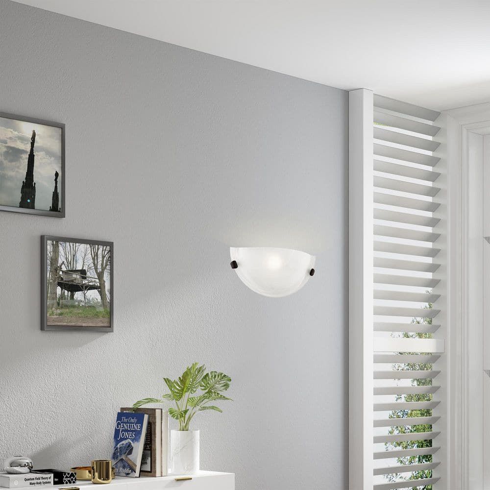 Bronze Direct Wired Electric Sconce with White Alabaster Glass