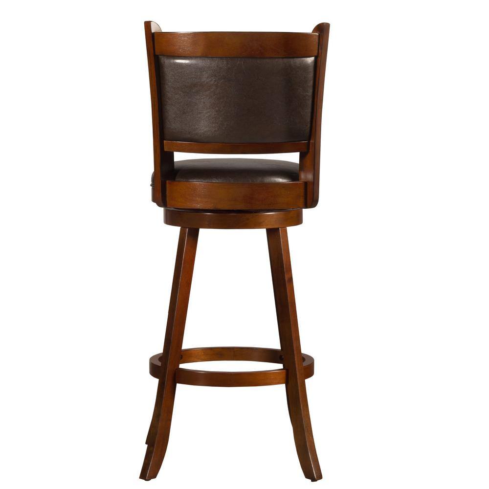 Dennery Cherry Wood Swivel Barstool with Brown Upholstery