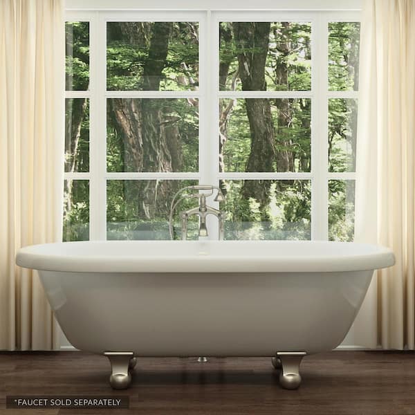 PELHAM & WHITE W-I-D-E Series Northfield 72 in. Acrylic Clawfoot Tub in White, Cannonball Feet, Drain in Brushed Nickel