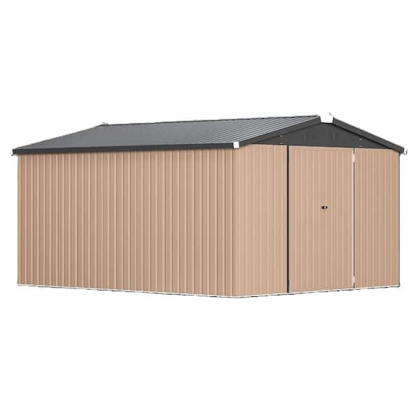 14 ft. W x 10 ft. D Metal Storage Shed, Tools Storage Shed for Garden, Bakcyard, Light Brown (140 sq. ft.)