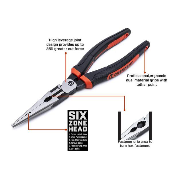 Gray Tools Needle Nose Long Slim Pliers, 6 Long, 2-1/8 Jaw B281A