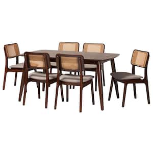 Dannon 7-Piece Grey and Walnut Brown Dining Set