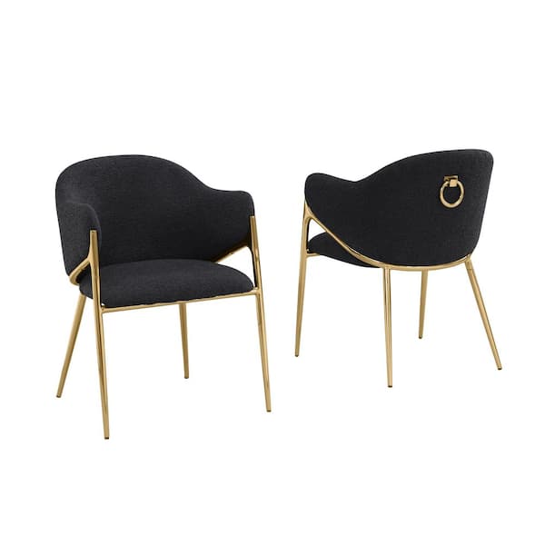 Best Quality Furniture Von Black Boucle Fabric Side Chair (Set of 2) With Gold Chrome Legs