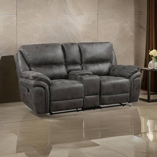 Benjara 79.5 in. Pillow Top Arm Fabric Rectangle Dual Recliner Loveseat Sofa in Gray