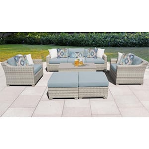 Fairmont 8-Piece Wicker Outdoor Sofa Seating Group with Spa Blue Cushions