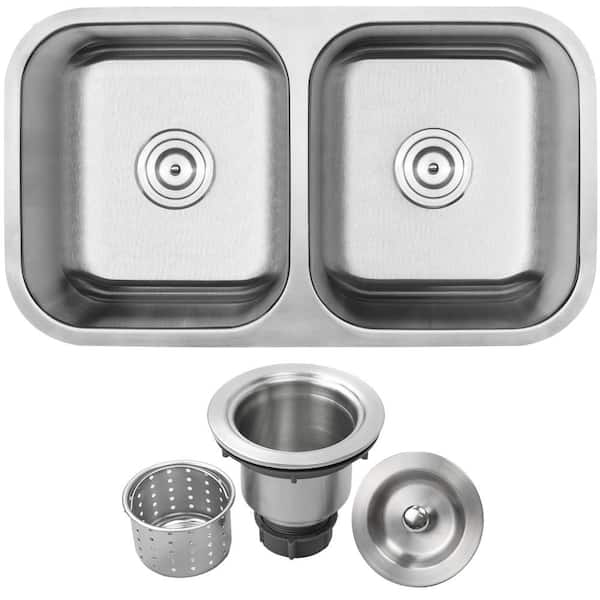 Ticor Foster Undermount 18-Gauge Stainless Steel 31.25 in. Double Bowl Kitchen Sink with Basket Strainer