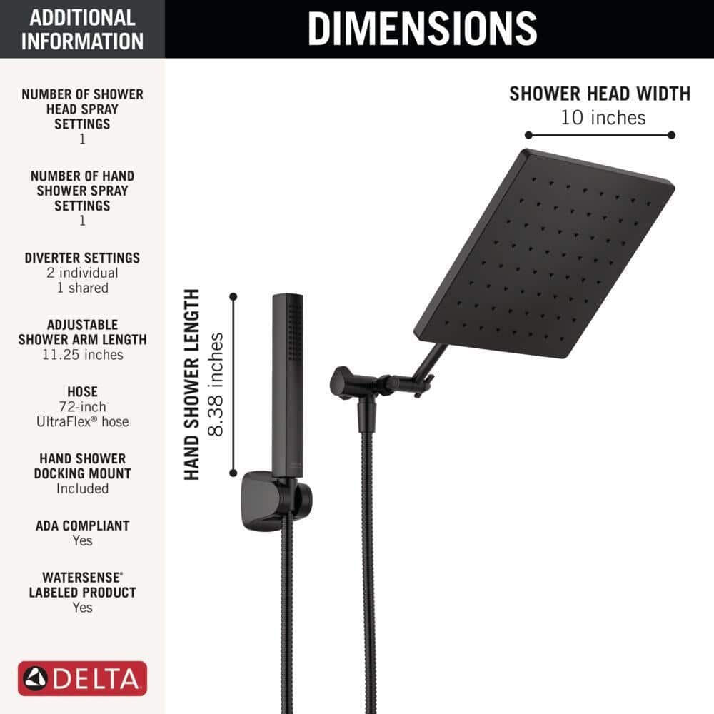 Matte Black Adjustable Square Rain Shower Head Combo