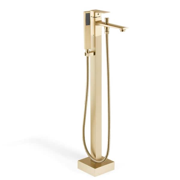 Unbranded Single-Handle Claw Foot Freestanding Tub Faucet with Hand Shower in Brushed Gold
