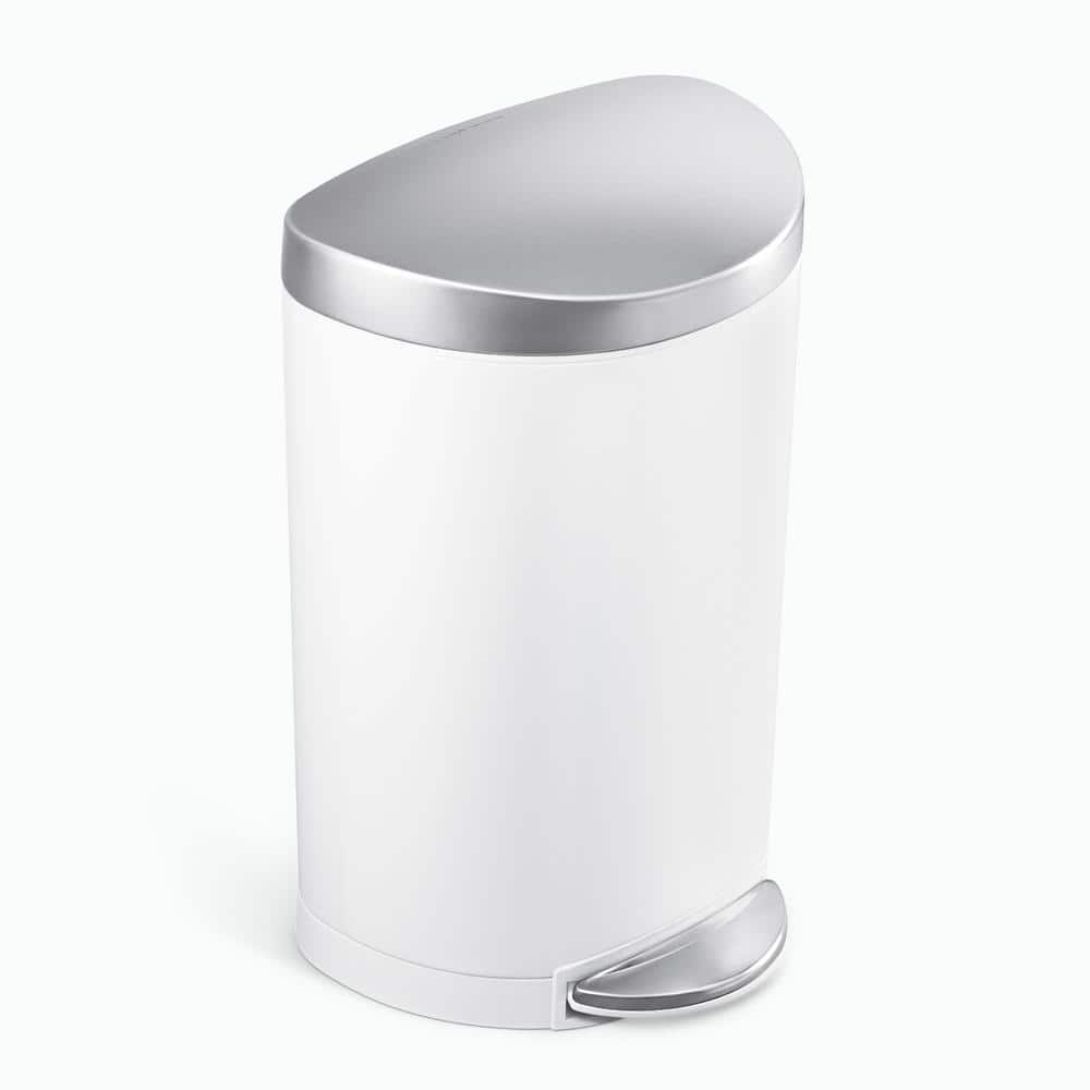 simplehuman 6L Semi-Round Step Bathroom Trash Can, White Steel
