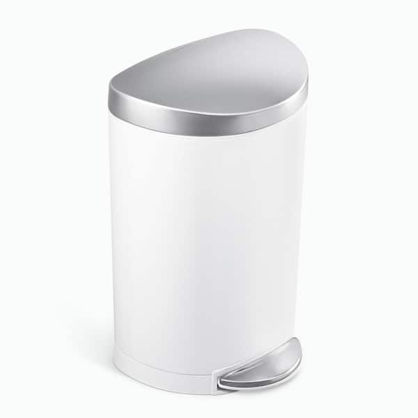 simplehuman 6L Semi-Round Step Bathroom Trash Can, White Steel