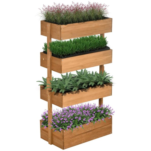 Zeus & Ruta 4 Tier Orange Wood Vertical Garden Planter Box, Self-Draining with Non-Woven Fabric for Flowers, Vegetables, Herbs