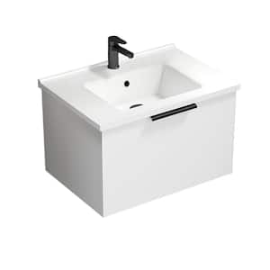 Bodrum 25.59 in. W x 17.72 in. D x 16.14 in . H Wall Mounted Bath Vanity in Glossy White with Vanity Top Basin in White