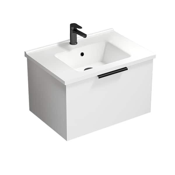Nameeks Bodrum 25.59 in. W x 17.72 in. D x 16.14 in . H Wall Mounted Bath Vanity in Glossy White with Vanity Top Basin in White
