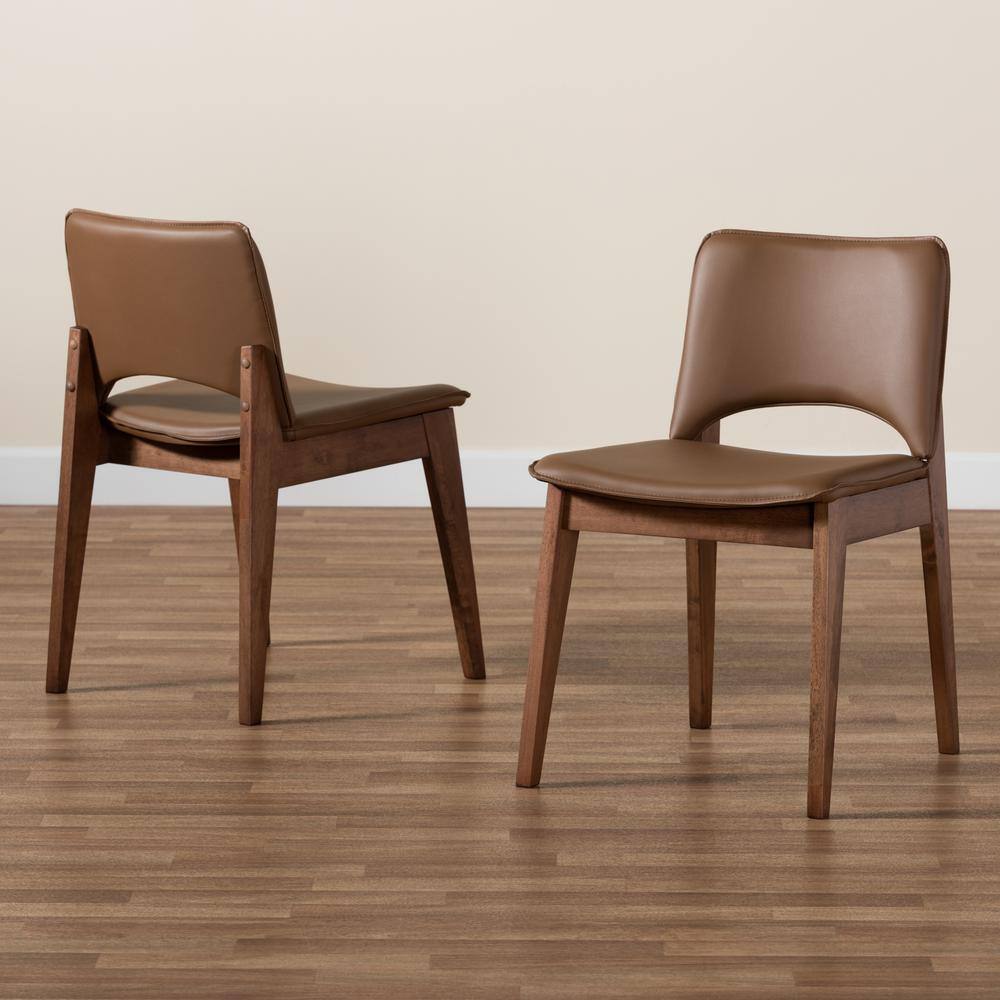 Brown Faux Leather Upholstered Wood Arm Chair with Cane Back
