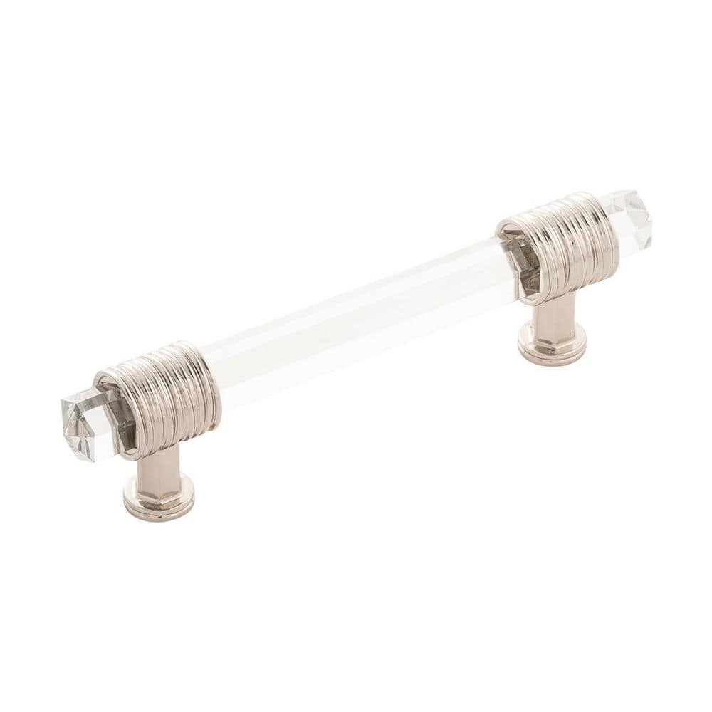 Chrysalis Collection Pull 3-3/4 in. (96 mm) Center to Center Polished Nickel with Glass Bar Cabinet Pull price history on PriceWatchPro